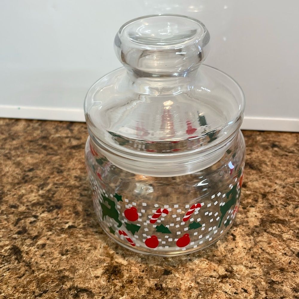 Vintage Christmas glass candy‎ jar with lid